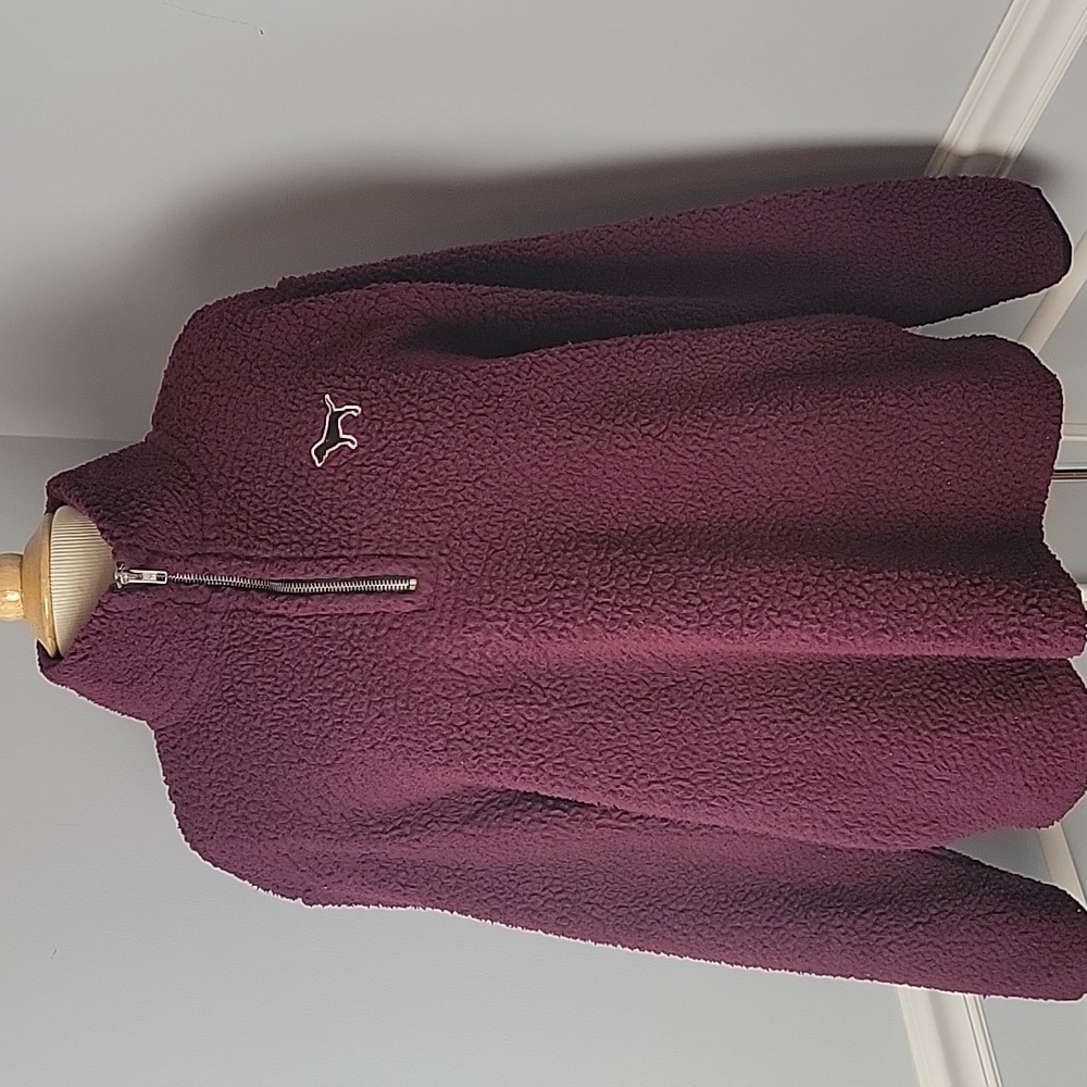 PINK VICTORIA'S SECRET Plum Fleece 1/4 Zip Pull Over Preppy Boho Teddy Shacket S